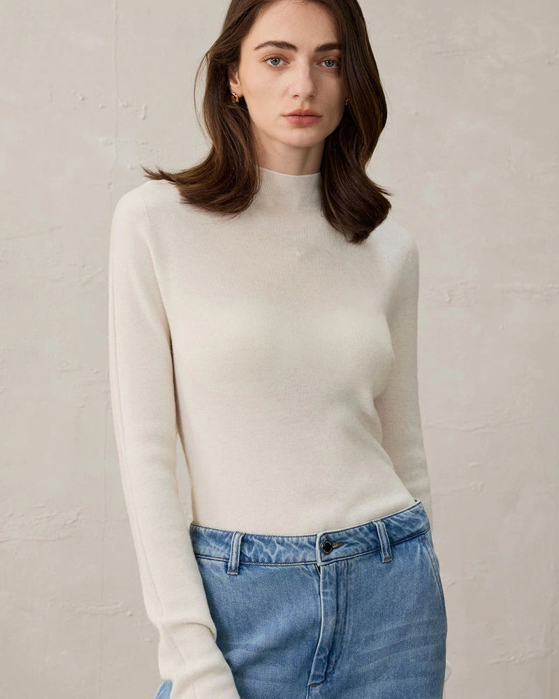 Women’s Mock Neck Wool Cashmere Knit Top - DAISYSILK UK