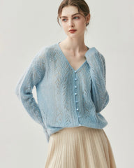 Silk-Cashmere Blend Thin Knit Cardigan