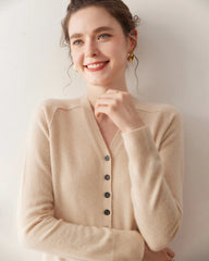 Women’s V-Neck Half Cardigan Cashmere Sweater