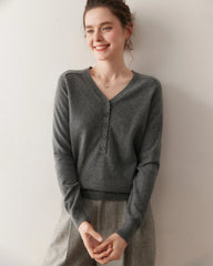 Women’s V-Neck Half Cardigan Cashmere Sweater