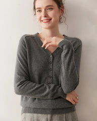 Women’s V-Neck Half Cardigan Cashmere Sweater