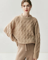 Women's Cable Knit Silk Cashmere Oversize Pullover
