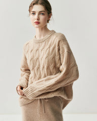 Women's Cable Knit Silk Cashmere Oversize Pullover