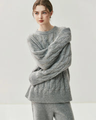 Women's Cable Knit Silk Cashmere Oversize Pullover