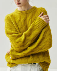 Women's Cable Knit Silk Cashmere Oversize Pullover
