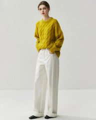 Women's Cable Knit Silk Cashmere Oversize Pullover