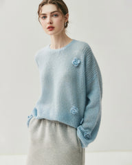Oversize Flower Knit Silk Cashmere Sweater