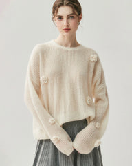 Oversize Flower Knit Silk Cashmere Sweater
