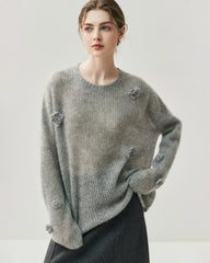 Oversize Flower Knit Silk Cashmere Sweater
