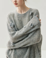 Oversize Flower Knit Silk Cashmere Sweater