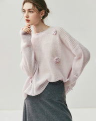 Oversize Flower Knit Silk Cashmere Sweater