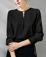 Women's Silk Blouse with Slit, Black