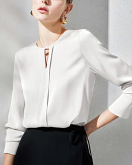 Women's Silk Blouse with Slit, White
