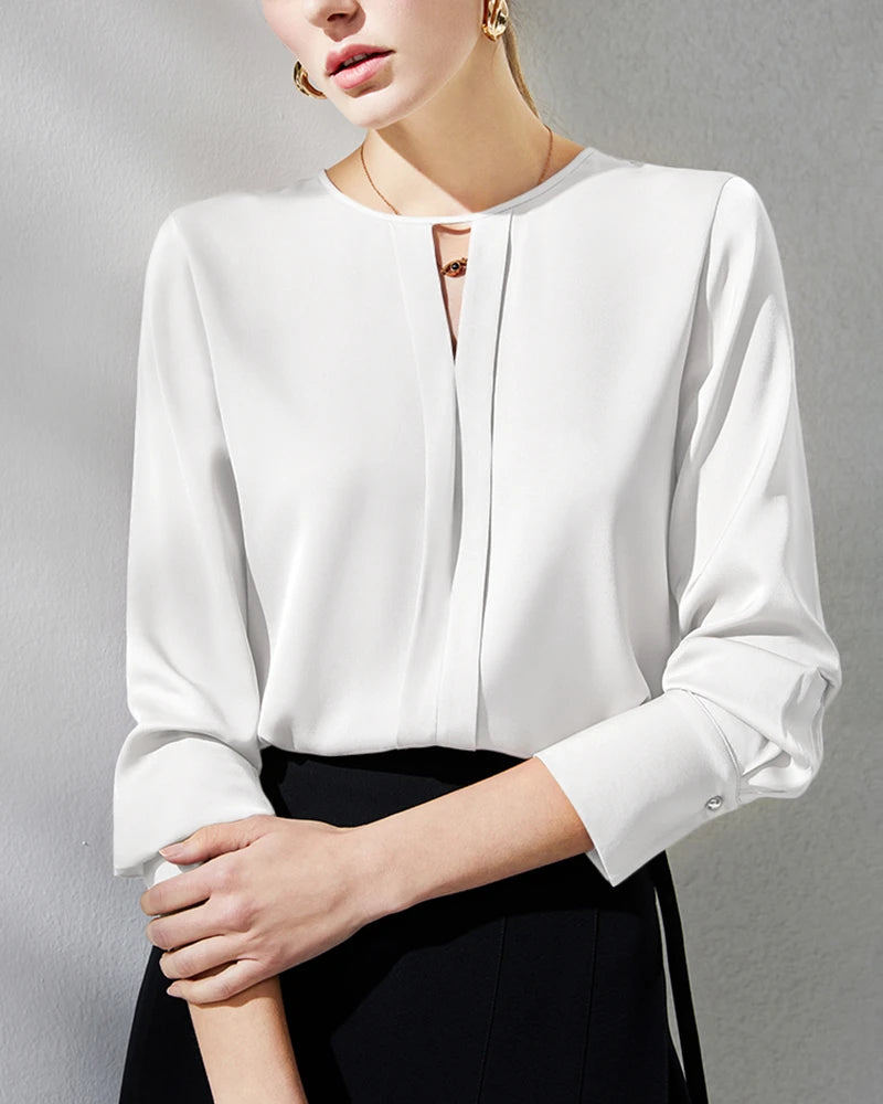 Women's Silk Blouse with Slit, White