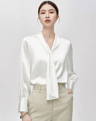 25 Momme Refined Silk Tie Front Blouse
