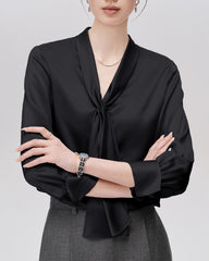 25 Momme Refined Silk Tie Front Blouse