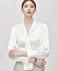25 Momme Refined Silk Tie Front Blouse
