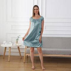Cute Silk Pajamas Nightgown, Blue