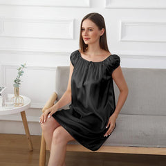 Cute Silk Pajamas Nightgown, Black