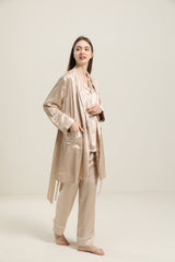 Classic Mid Length Silk Robe For Women, Champagne