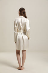 Classic Mid Length Silk Robe For Women, Cream