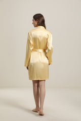 Classic Mid Length Silk Robe For Women, Gold