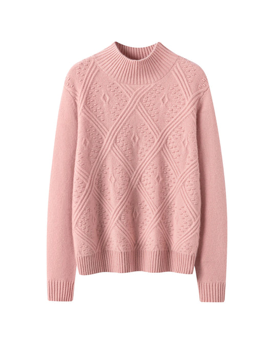Mock Neck Diamond Knit Cashmere Sweater
