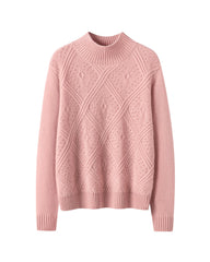 Mock Neck Diamond Knit Cashmere Sweater