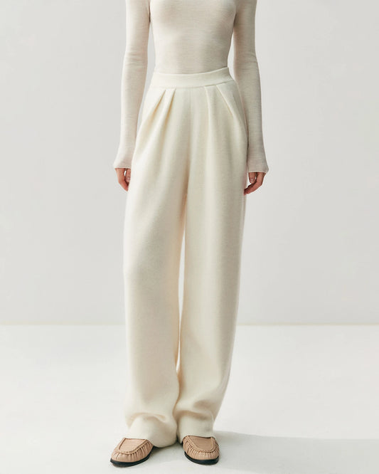 Ruched Straight-Leg Cashmere Wool Pants