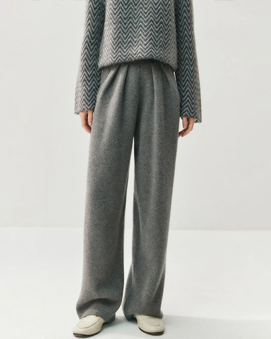 Ruched Straight-Leg Cashmere Wool Pants