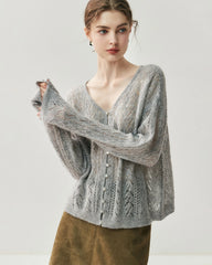 Silk-Cashmere Blend Thin Knit Cardigan