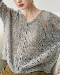 Silk-Cashmere Blend Thin Knit Cardigan