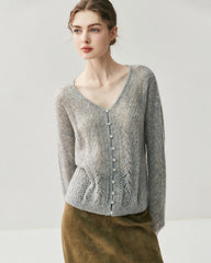 Silk-Cashmere Blend Thin Knit Cardigan