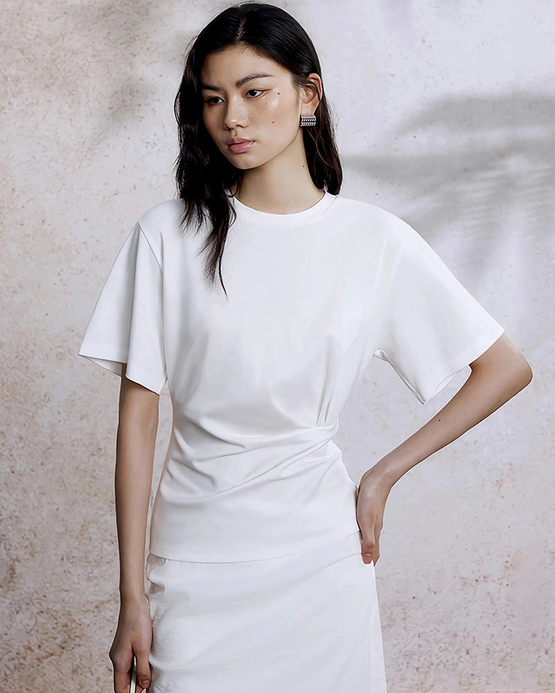 Women’s Silk Jersey with Pleated Waist, White