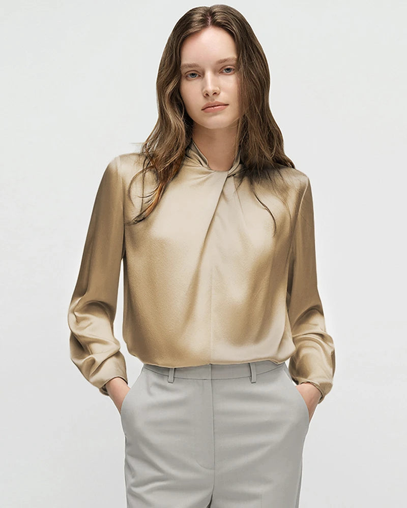 25 Momme Silk Knot Neck Long Sleeve Blouse - DAISYSILK UK
