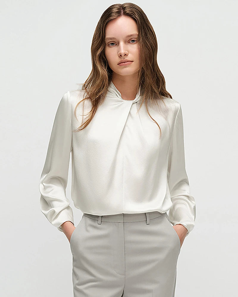 25 Momme Silk Knot Neck Long Sleeve Blouse - DAISYSILK UK