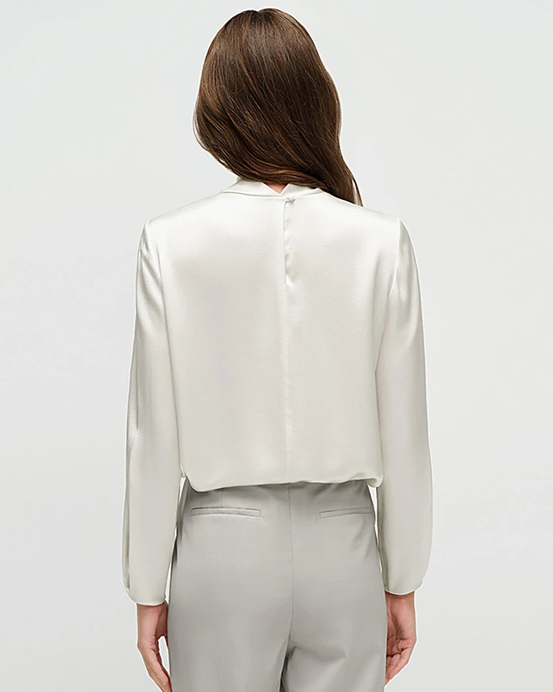 25 Momme Silk Knot Neck Long Sleeve Blouse - DAISYSILK UK