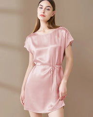 Washable Silk and Lace Pajama Dress, Pink