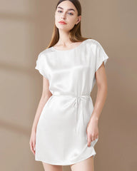 Washable Silk and Lace Pajama Dress, White