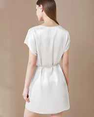 Washable Silk and Lace Pajama Dress, White