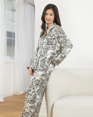 Floral Print Long Sleeve Silk Pajama Set