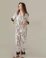 Floral Short Sleeve Silk Pajama Set