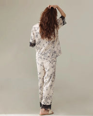 Floral Short Sleeve Silk Pajama Set