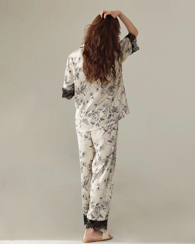 Floral Short Sleeve Silk Pajama Set - DAISYSILK UK