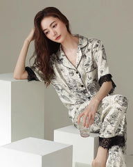Floral Short Sleeve Silk Pajama Set - DAISYSILK UK