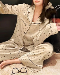 Small Polka Dot Long Sleeve Silk Pajama Set