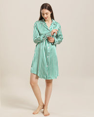 Stripe Silk Nightshirt Sleepwear, Green and White