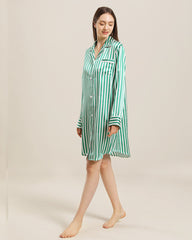 Stripe Silk Nightshirt Sleepwear, Green and White