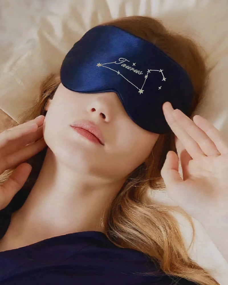Zodiac Embroidered Silk Eye Mask, Taurus