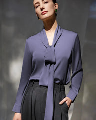 30 Momme Silk Tie-Front Long Sleeve Blouse